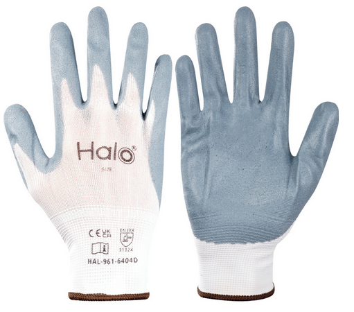 Halo White Nylon Lined Grey Nitrile Gloves Size-10