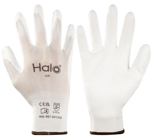Halo White Nylon Lined Pu Coated Gloves Size-8