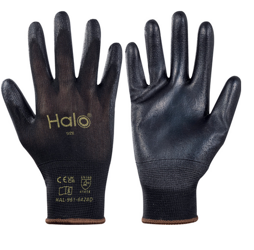 Halo Black Nylon Lined Pu Coated Gloves Size-9