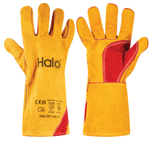 Halo Lined Split Leather Fully Kevlar Sown Welders Gauntlet Gold