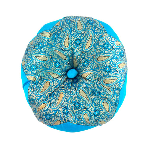 Medium Blue/Gold Silk Brocade Tibetan Singing Bowl Pillow