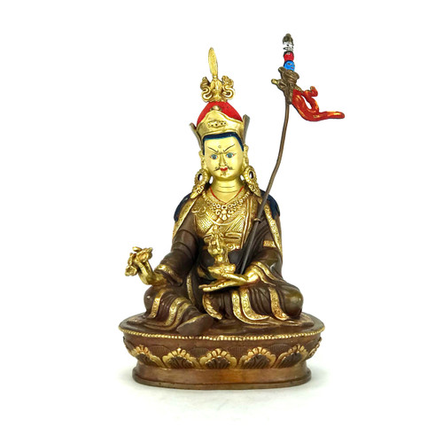 Gilded Gold/Bronze 9.5” Guru Rinpoche Nepalese Buddha Statue #st232