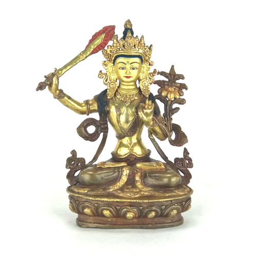 Gilded Gold/Bronze 8.5" Manjushri Nepalese Buddha Statue #st228