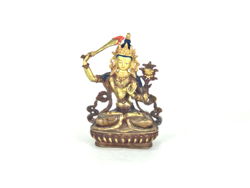 Gilded Gold/Bronze 8.5" Manjushri Nepalese Buddha Statue #st242