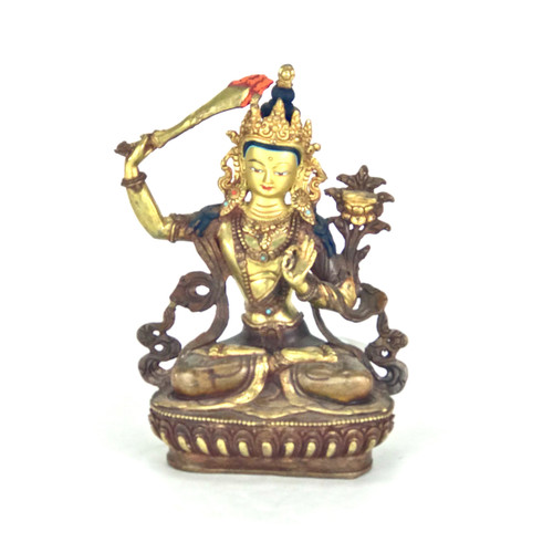 Gilded Gold/Bronze 8.5" Manjushri Nepalese Buddha Statue #st242