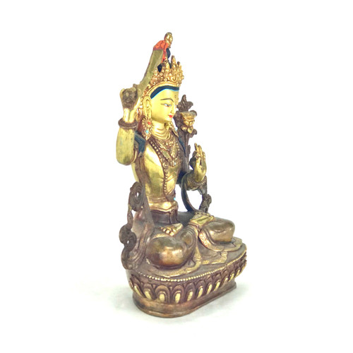 Gilded Gold/Bronze 8.5" Manjushri Nepalese Buddha Statue #st242