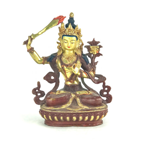 Gilded Gold/Bronze 8.5" Manjushri Nepalese Buddha Statue #st249
