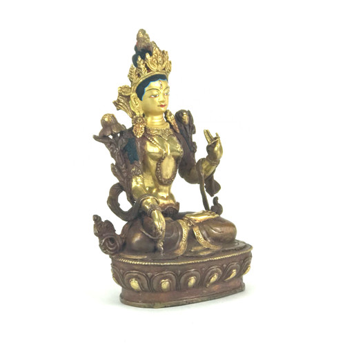 Gilded Gold/Bronze 9" White Tara Nepalese Statue #st258