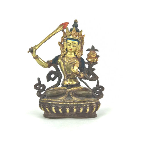 Gilded Gold/Bronze 6" Manjushri Nepalese Buddha Statue #st269