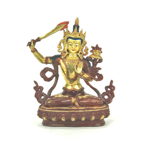 Gilded Gold/Bronze 8.5" Manjushri Nepalese Buddha Statue #st279