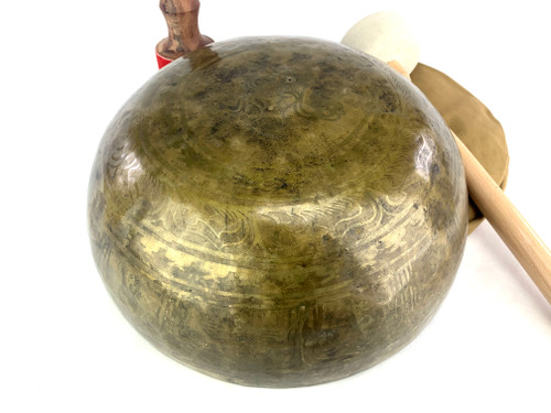 13.25" F/B Note Golden Buddha Etched Himalayan Singing Bowl #f36740121