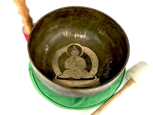9" D#/G# Note Etched Golden Buddha Himalayan Singing Bowl #d16200421