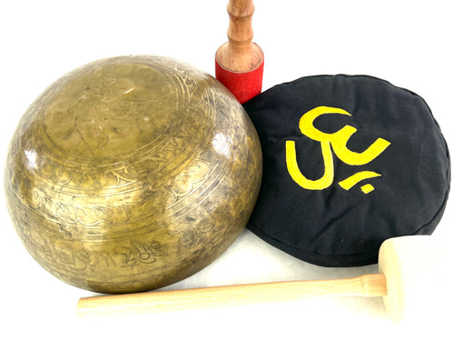 11.25" G/C# Note Etched Golden Buddha Himalayan Singing Bowl #g24300222