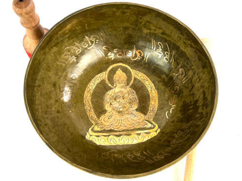11.25" G/C# Note Etched Golden Buddha Himalayan Singing Bowl #g24300222