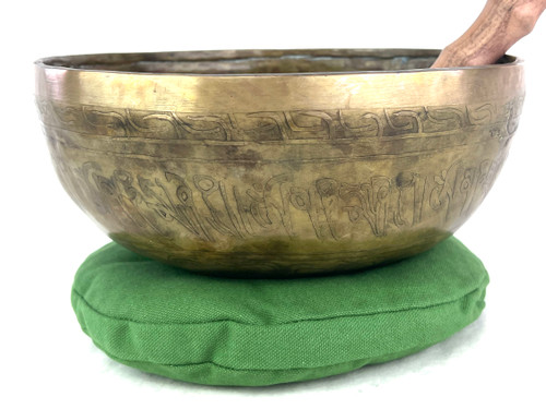 9.5" D#/A Note Etched Golden Buddha Himalayan Singing Bowl #d18600322
