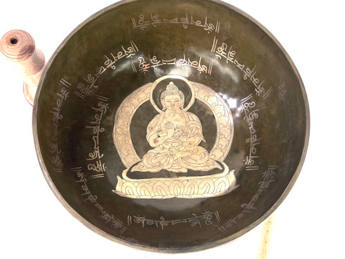 12" G/D Note Etched Golden Buddha Himalayan Singing Bowl #g25001022