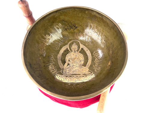11.75" A#/F Note Etched Golden Buddha Himalayan Singing Bowl #a25901022