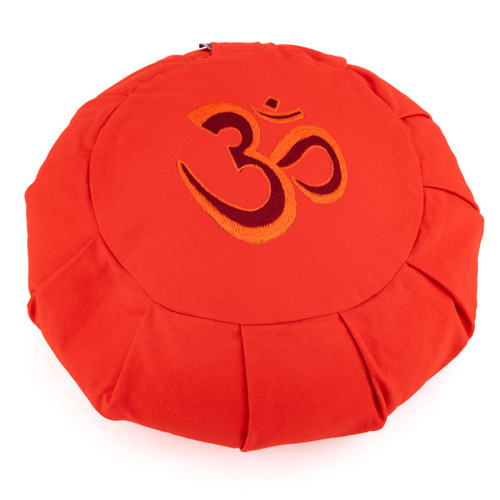 Red Om Zafu with Buckwheat Fill Meditation Cushion