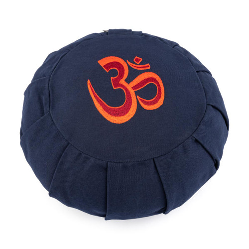 Navy Om Zafu with Buckwheat Fill Meditation Cushion