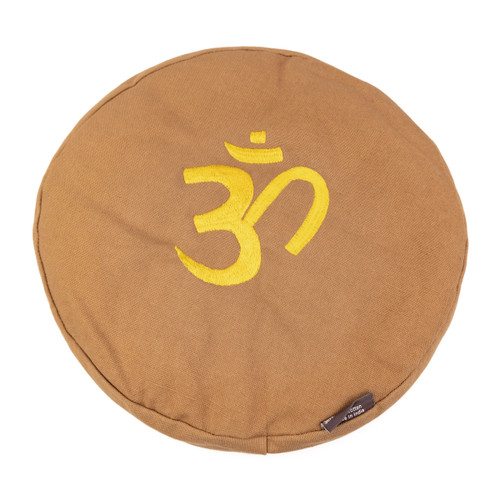 XXL Sandstone Khaki Singing Bowl Cushion With Om Symbol #XXLkhakiomcushion