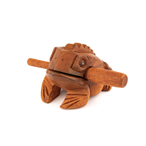Wooden Frog Guiro Medium — Thetazen Hand Carved Croaking Frog Percussion Instrument with Striker