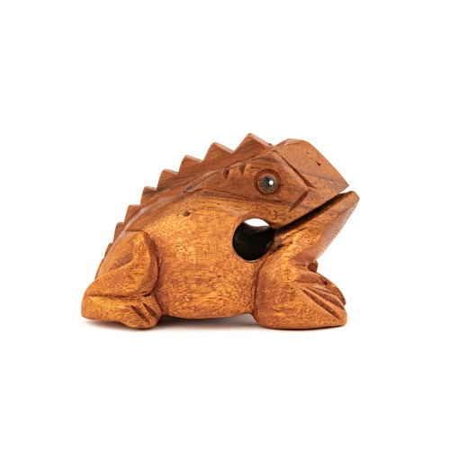 Wooden Frog Guiro Medium — Thetazen Hand Carved Croaking Frog Percussion Instrument with Striker