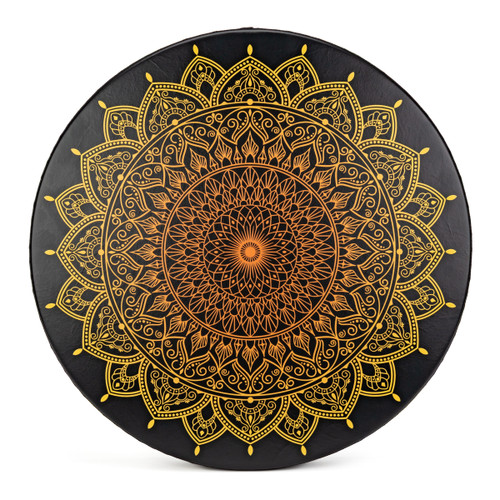 22" Sunflower Mandala Black Remo Frame Fiberskyn Buffalo Drum