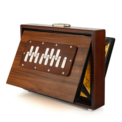 Medium 440Hz 13-Note One Octave C3-C4 Thetazen Shruti Box Dark Wood with Gold Bellows and Carry Case
