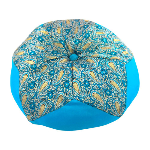Large Blue/Gold Silk Brocade Tibetan Singing Bowl Pillow