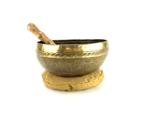 9" C/F# Note Etched Golden Buddha Singing Bowl #f15560118