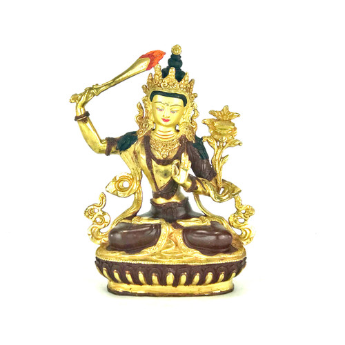 Gilded Gold/Bronze 8.5" Manjushri Nepalese Buddha Statue #st238