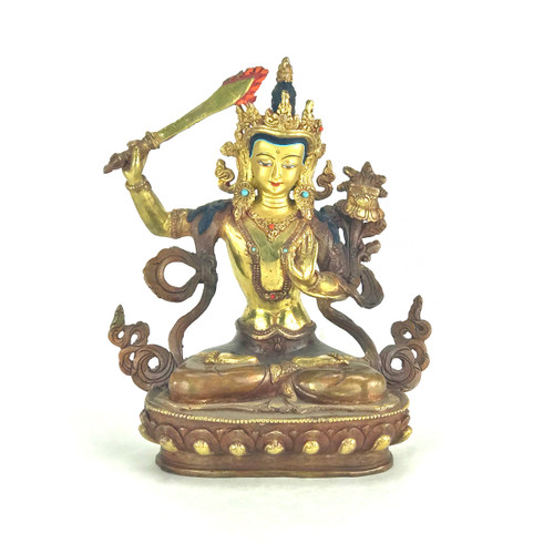 Gilded Gold/Bronze 8.5" Manjushri Nepalese Buddha Statue #st246