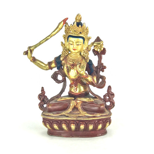 Gilded Gold/Bronze 8.5" Manjushri Nepalese Buddha Statue #st247