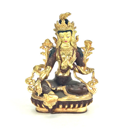 Gilded Gold/Bronze 8" Green Tara Nepalese Statue #st252