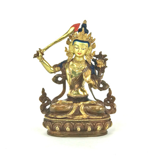 Gilded Gold/Bronze 8.5" Manjushri Nepalese Buddha Statue #st277
