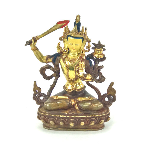 Gilded Gold/Bronze 8.5" Manjushri Nepalese Buddha Statue #st288