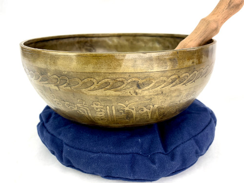 9.5" C#/G Note Etched Golden Buddha Himalayan Singing Bowl #c14501220