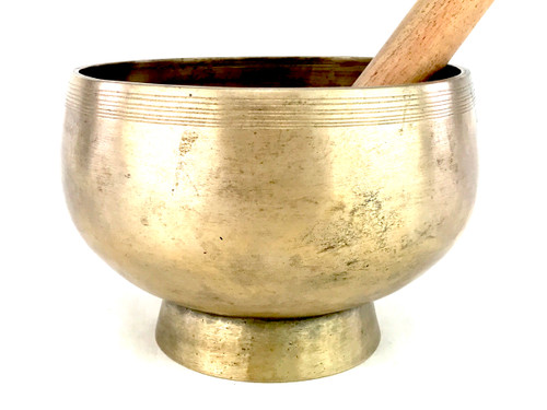 6" C/F# Note Antique Naga Pedestal Himalayan Singing Bowl #c8550921  *Slight buzz discounted