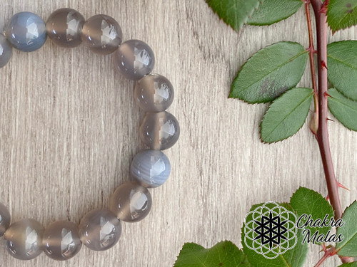 Chakra Malas Gray Agate 17 Bead Mala Bracelet