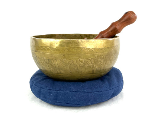 7.25" B/F Note Golden Buddha Etched Himalayan Singing Bowl #b9551221x