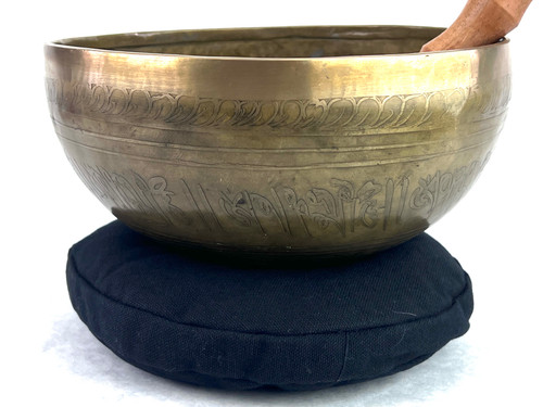 8.75" D#/A Note Golden Buddha Etched Himalayan Singing Bowl #d13900323