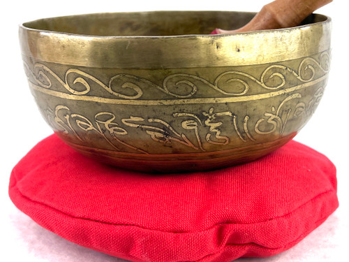 7.5" F#/B Note Etched Golden Buddha Himalayan Singing Bowl #f10180323
