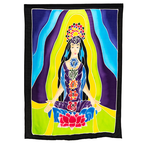 Hand Made 7 Chakra Bali Rayon Batik Woman Goddess Wall Hanging #pfbali6