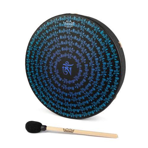 16" Blue Om Sanskrit Black Buffalo Drum