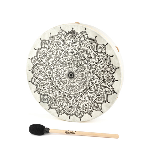 16" Black Detailed Mandala White Buffalo Drum