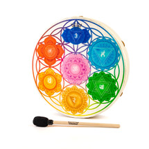 16" 7 Chakras and Flower of Life Buffalo Drum