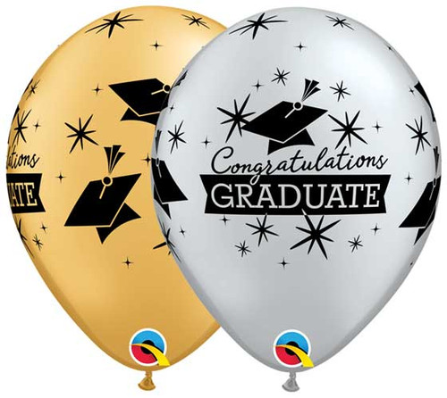 Graduate Congratulations Latex Gold & Silver 11 inch Assortment