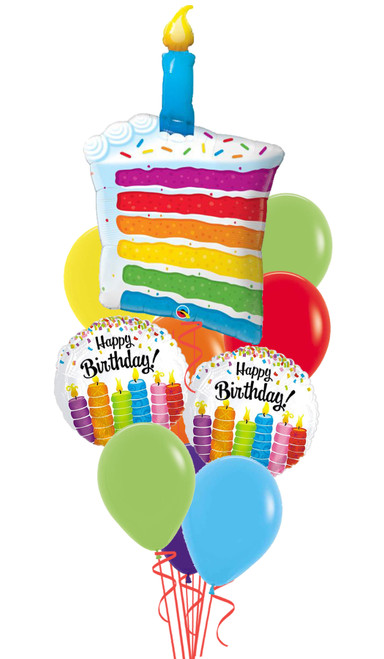 Rainbow Cake & Colorful Candles Birthday Bouquet