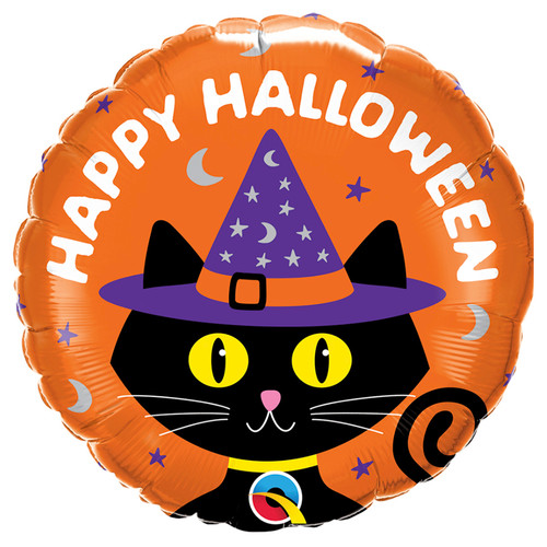 Halloween Black Cat with Purple Hat Round