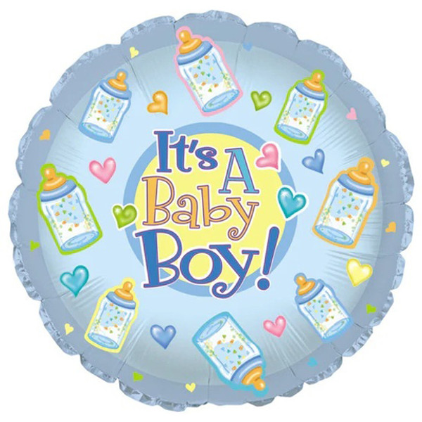 Baby Boy Bottles & Hearts Round
